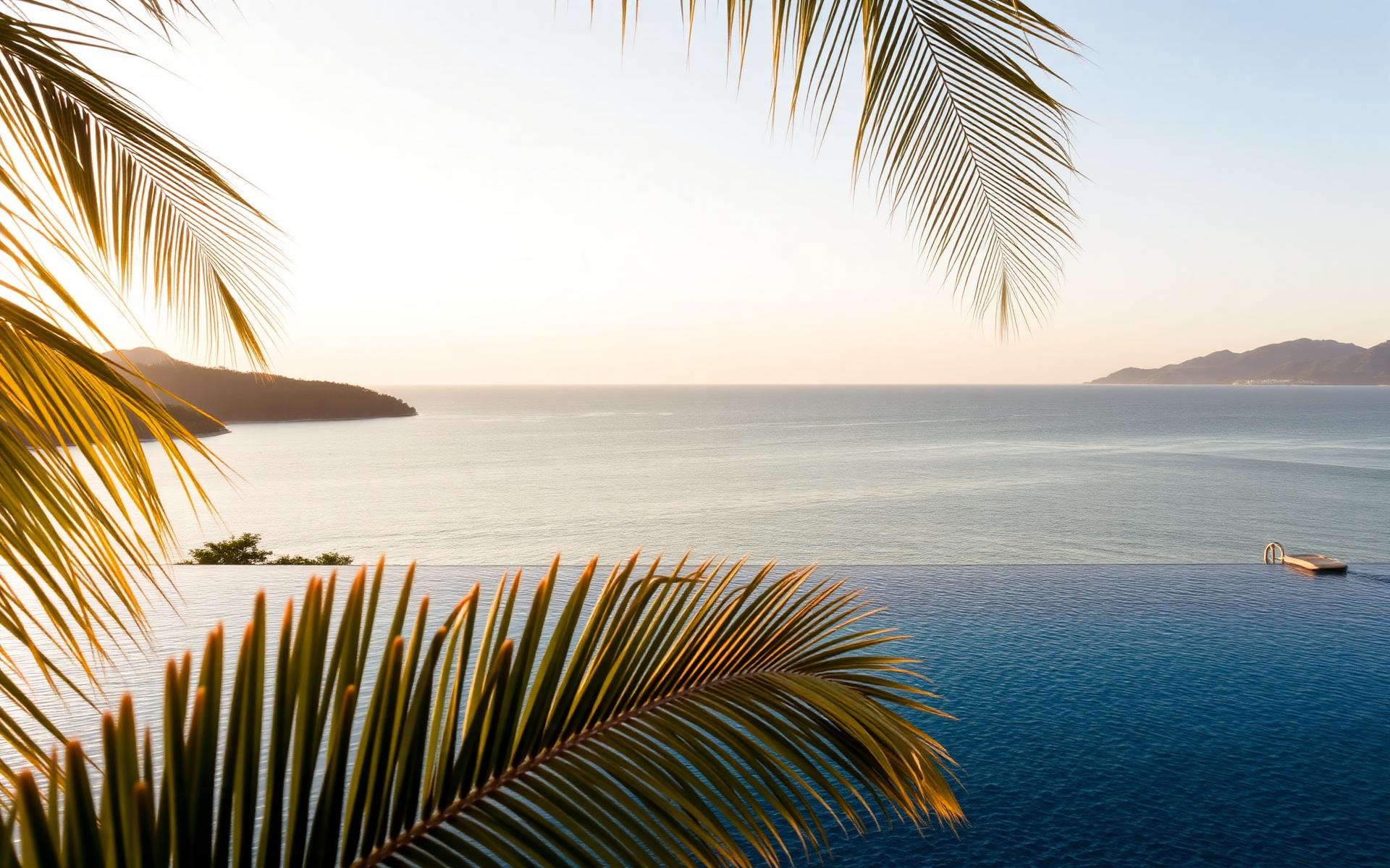 Infinity pool overlooking the Andaman Sea at golden hour in Phuket